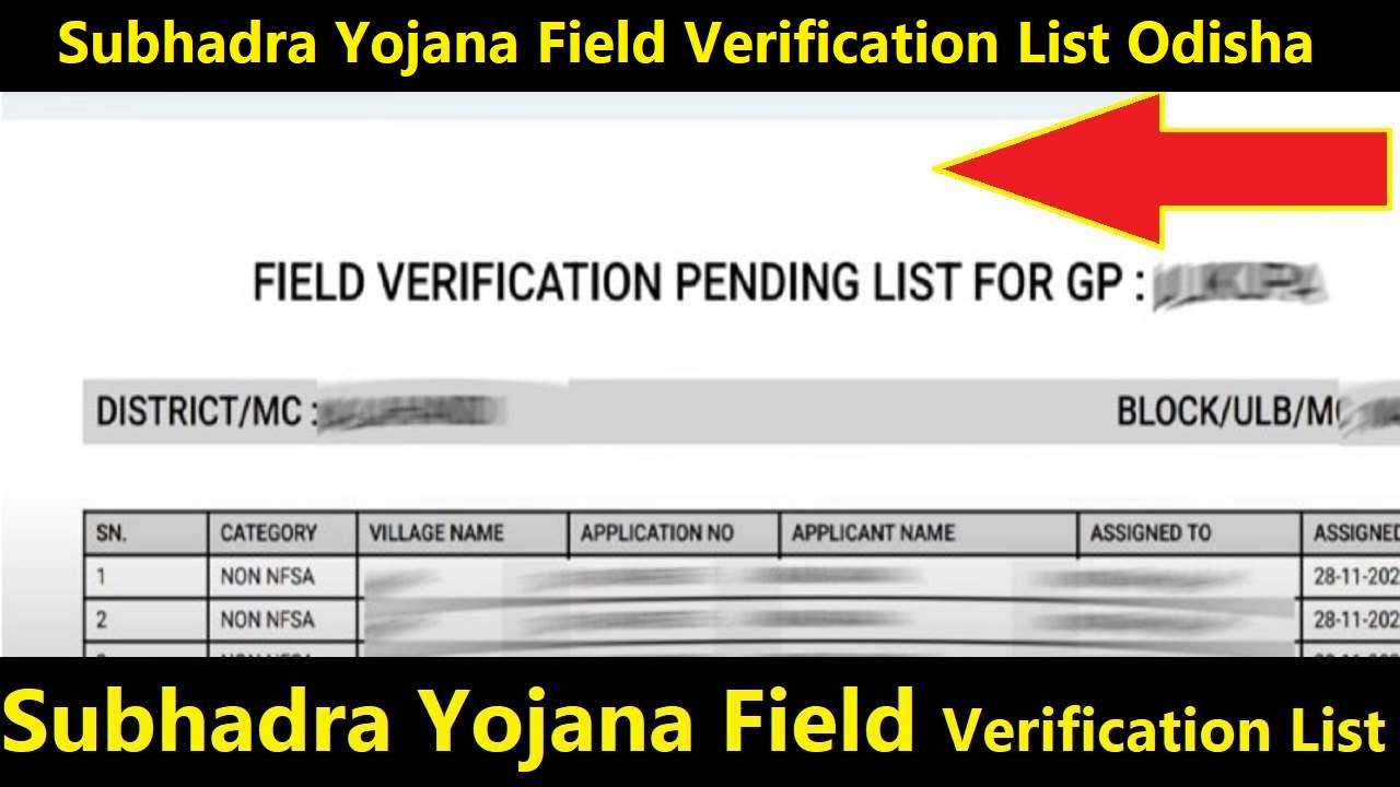 Subhadra Yojana Field Verification List odisha